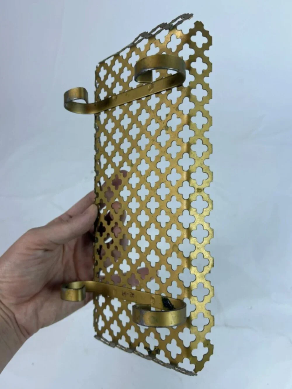 Vintage MCM Brass Wall Shelf | Clover Cutout Hanging Shelf | Hollywood Regency